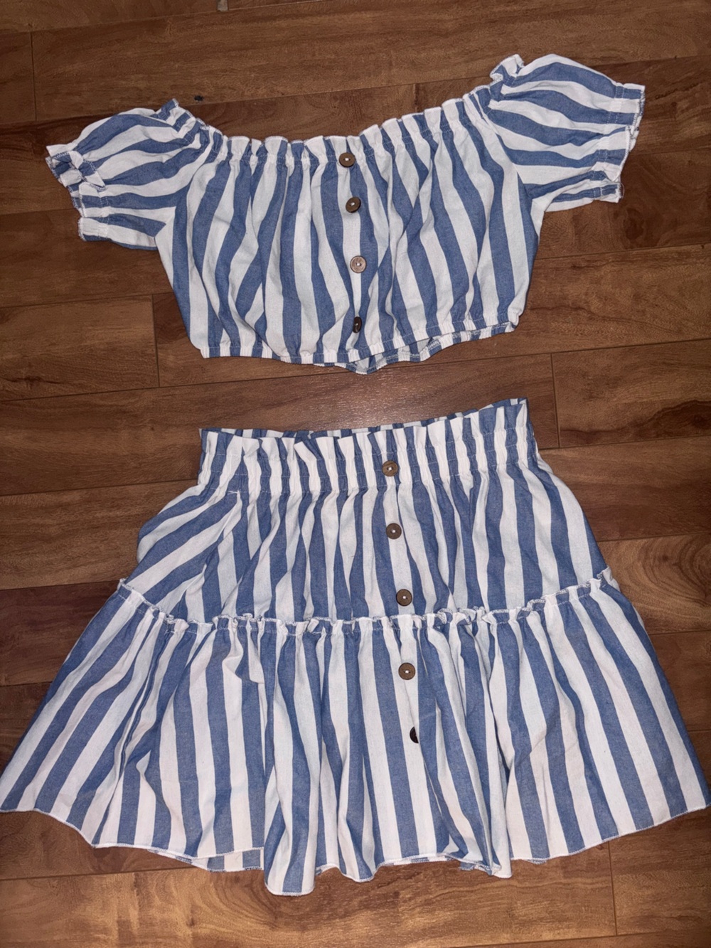 SHEIN Blue and White Striped Two-Piece Skirt Set